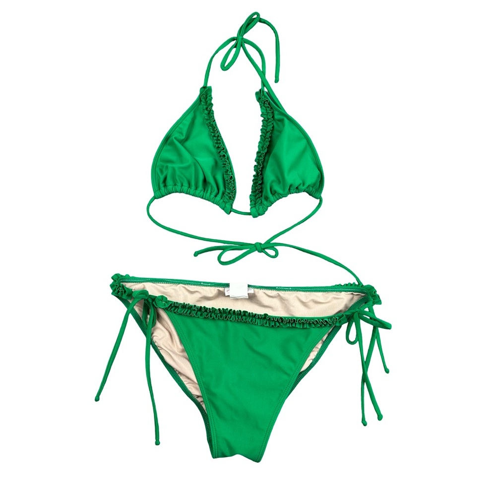 Toes on the Nose Green Ruffle Trim Triangle String Bikini Swim Set Two Piece M
